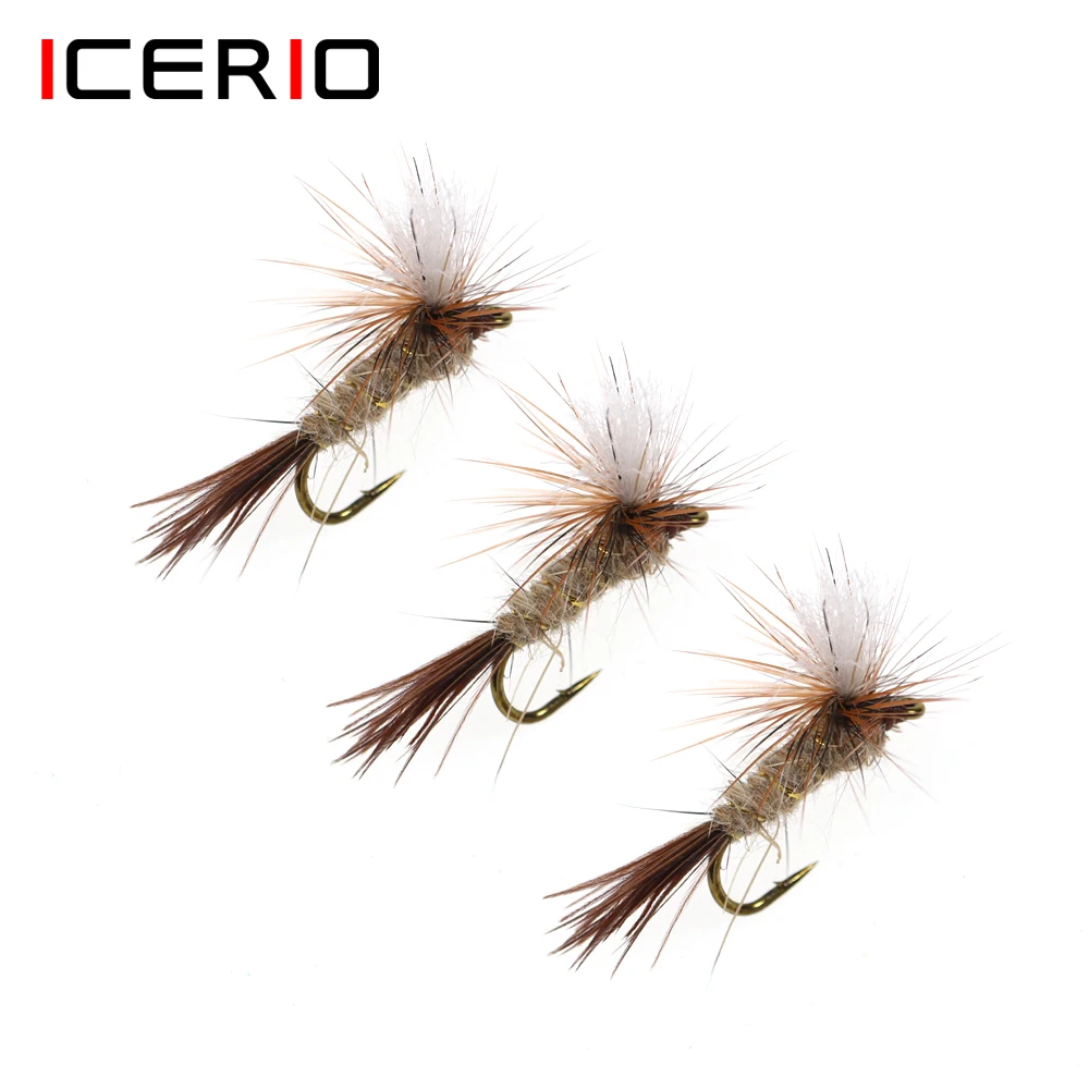 ICERIO 6 piezas # 14 Paracaídas Adams mosca seca cuerpo de oreja de liebre marrón anzuelos bronceados Caddis Midge Mayfly trucha señuelo de pesca cebo