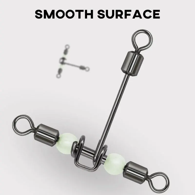 Giratorios de pesca luminosos, 10 Uds., giratorios en forma de T de 3 vías con granos espaciales, conector de broches cruzados de Peaca, aparejos de pesca - imagen 3