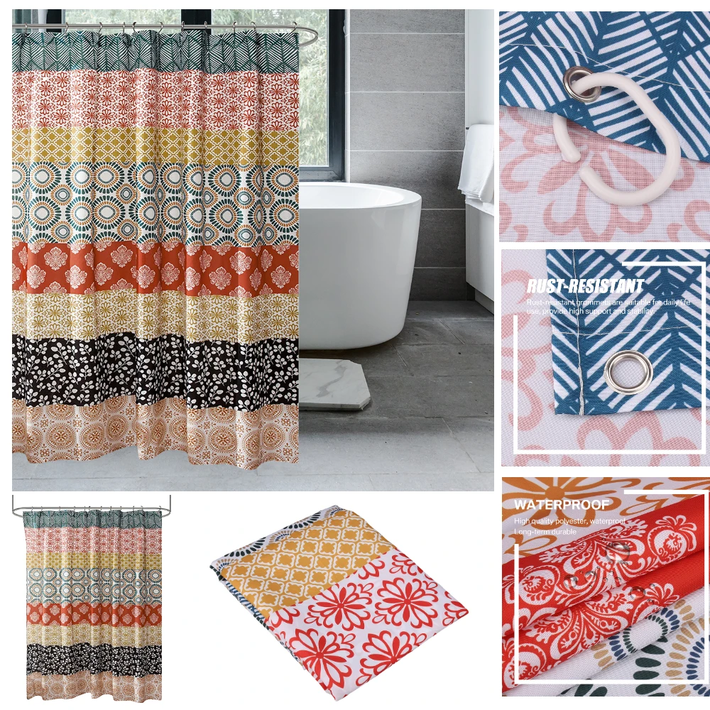 Cortina de ducha bohemia, planta de acuarela, flor colorida, decoración moderna y sencilla para el baño del hogar, cortinas de baño de tela con ganchos - imagen 2