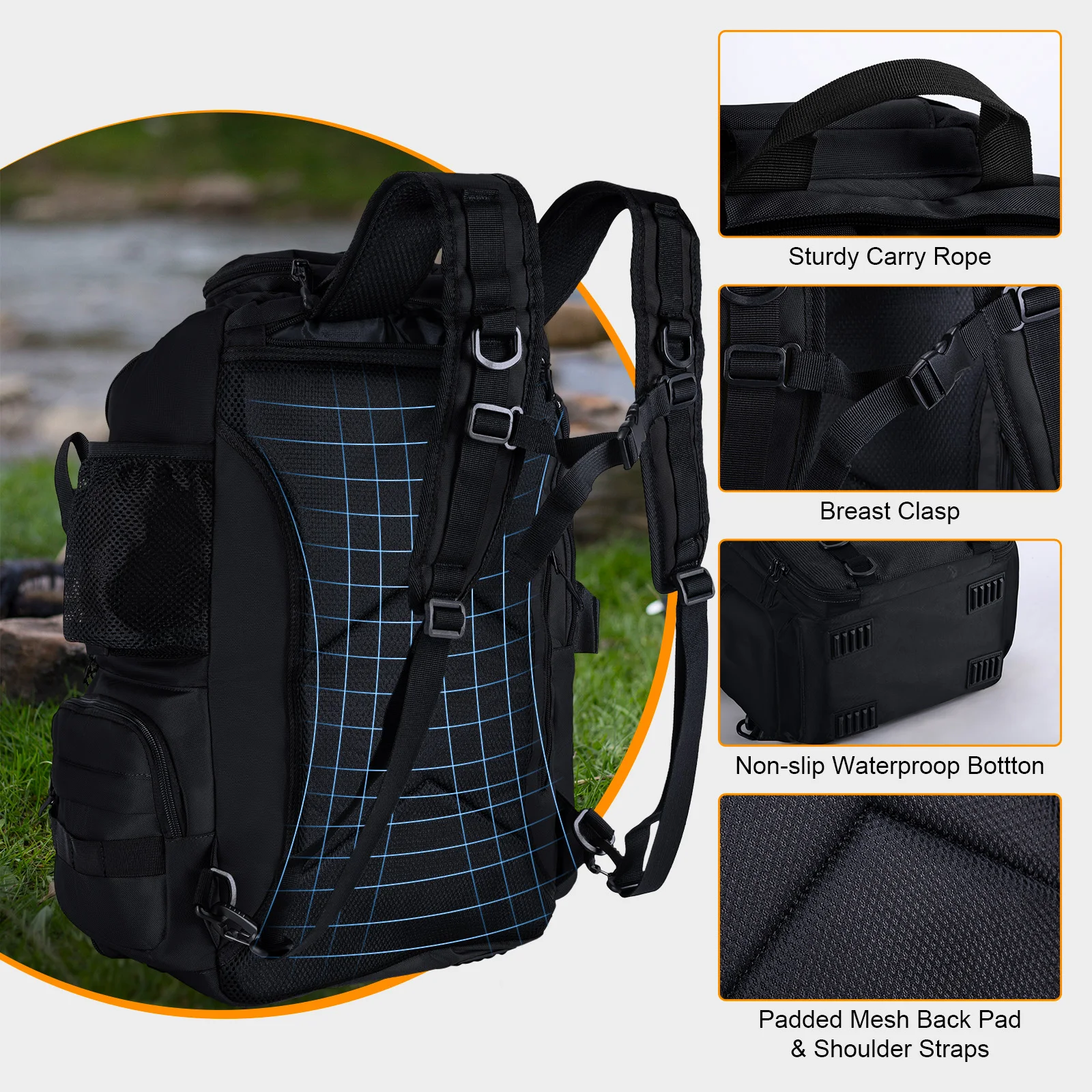 Mochila Goture 40L portacañas – Oxford 900D impermeable - imagen 5