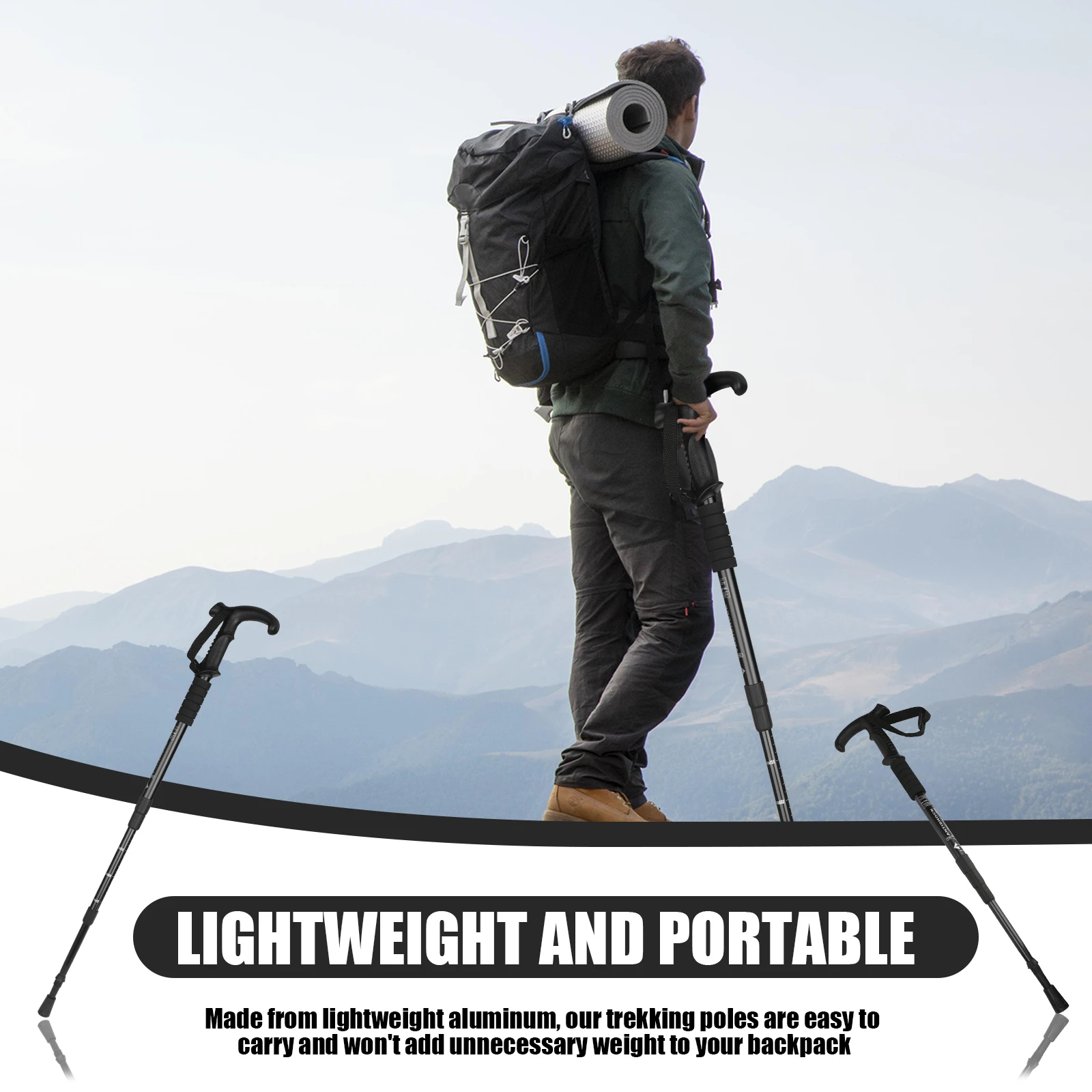 4 secciones telescópica Alpenstock portátil ultraligero aleación de Al Trekking Pole Camping senderismo escalada esquí muleta antideslizante 1,1 m - imagen 3