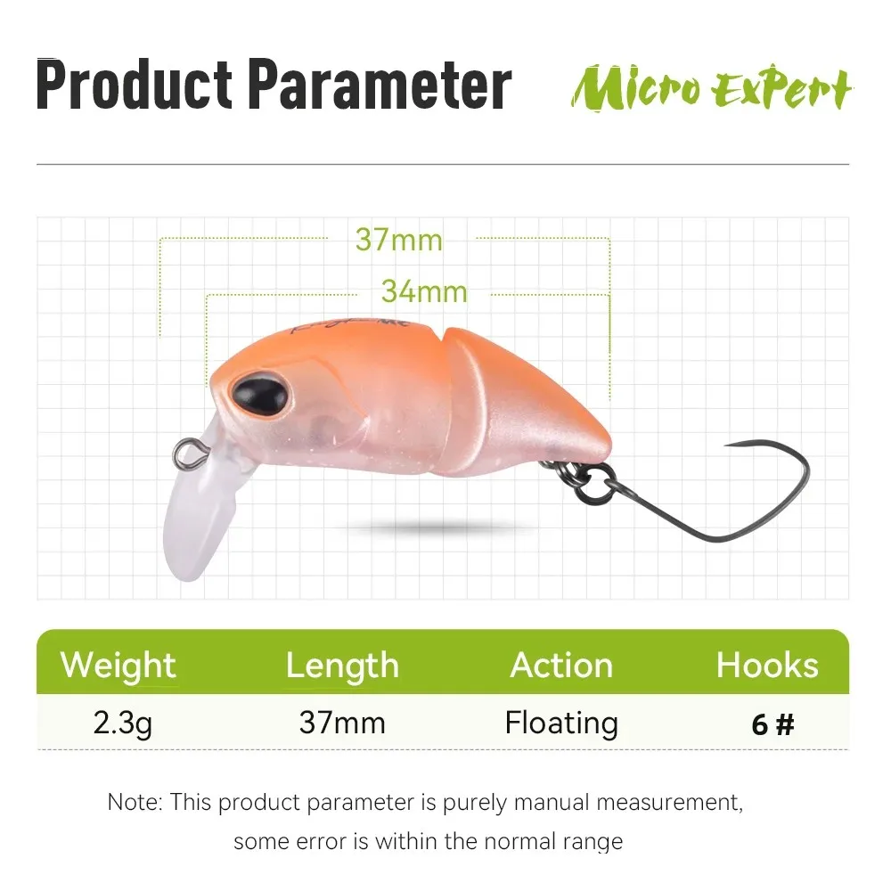 Kingdom Micro Expert-señuelo de pesca, 2,3g, 37mm, pececillo flotante articulado, cebo duro Artificial, Swimbait Topwater, Crankbait, señuelo para trucha - imagen 3