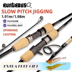 Caña de pescar de Jigging lento Hunthouse, 1,91/1,98 m, fibra de carbono giratoria/fundida, caña para barco Fuji, aparejos tipo juego de punta sólida