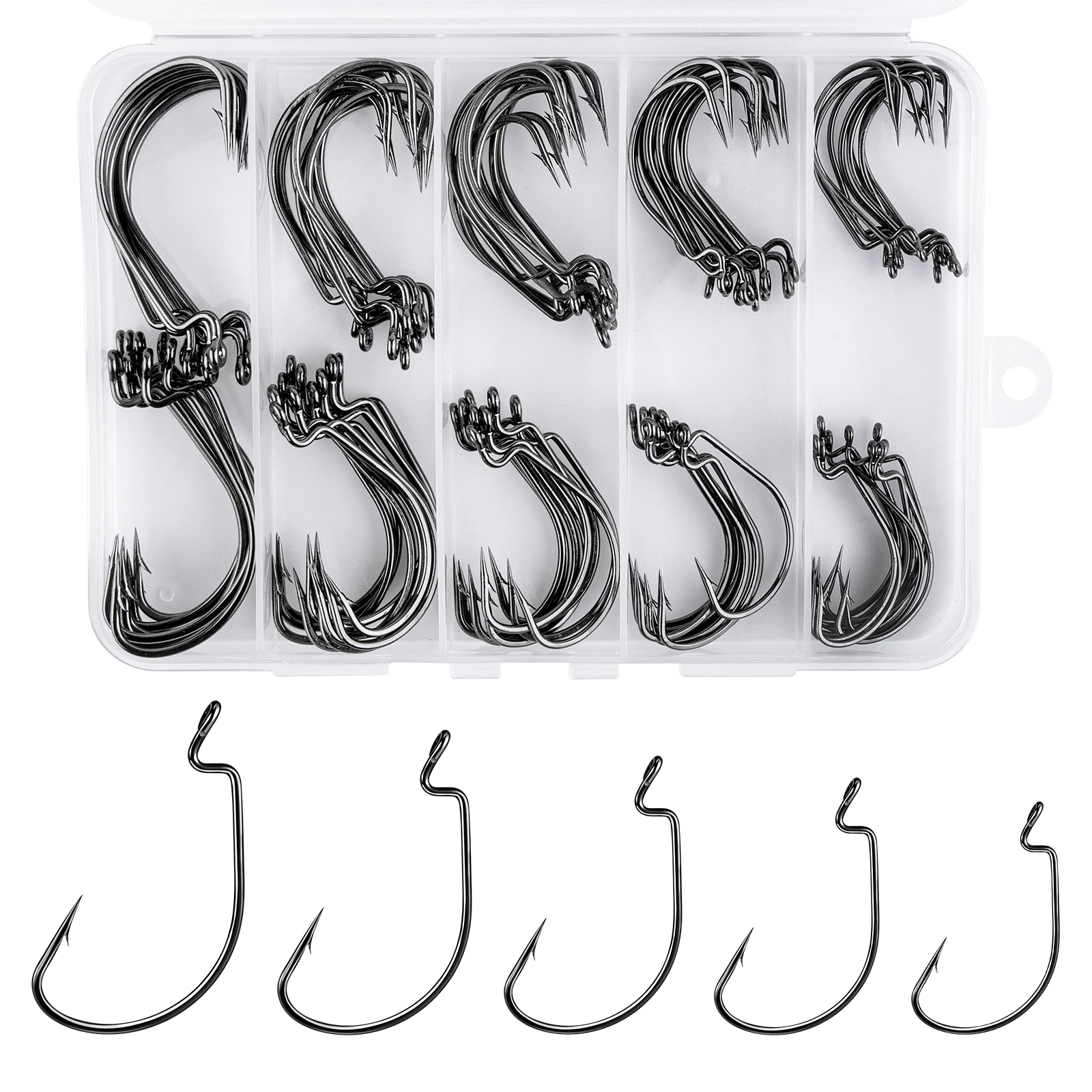 100 Uds EWG gancho pesca de lubina anzuelos de gusano Kit Extra ancho espacio 2X fuerte para señuelo suave Texas Rig Drop Shot Carolina Rig agua salada