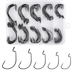 100 Uds EWG gancho pesca de lubina anzuelos de gusano Kit Extra ancho espacio 2X fuerte para señuelo suave Texas Rig Drop Shot Carolina Rig agua salada