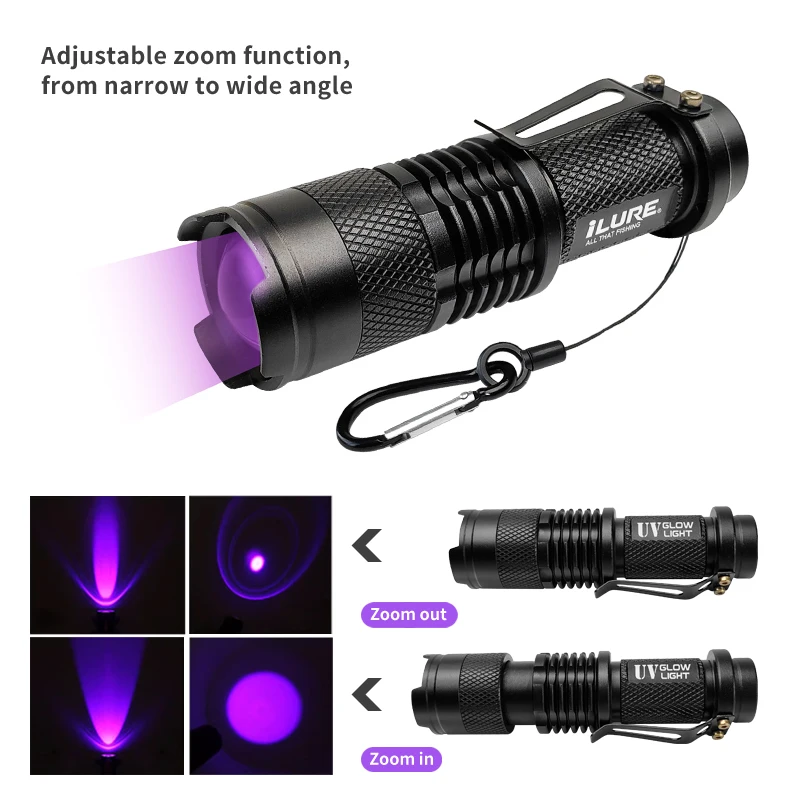 Nueva linterna UV púrpura, señuelo de pesca de 395nm, anzuelo de calamar, suplemento de cebo duro, lámpara de detección fluorescente, aparejos de pesca - imagen 3