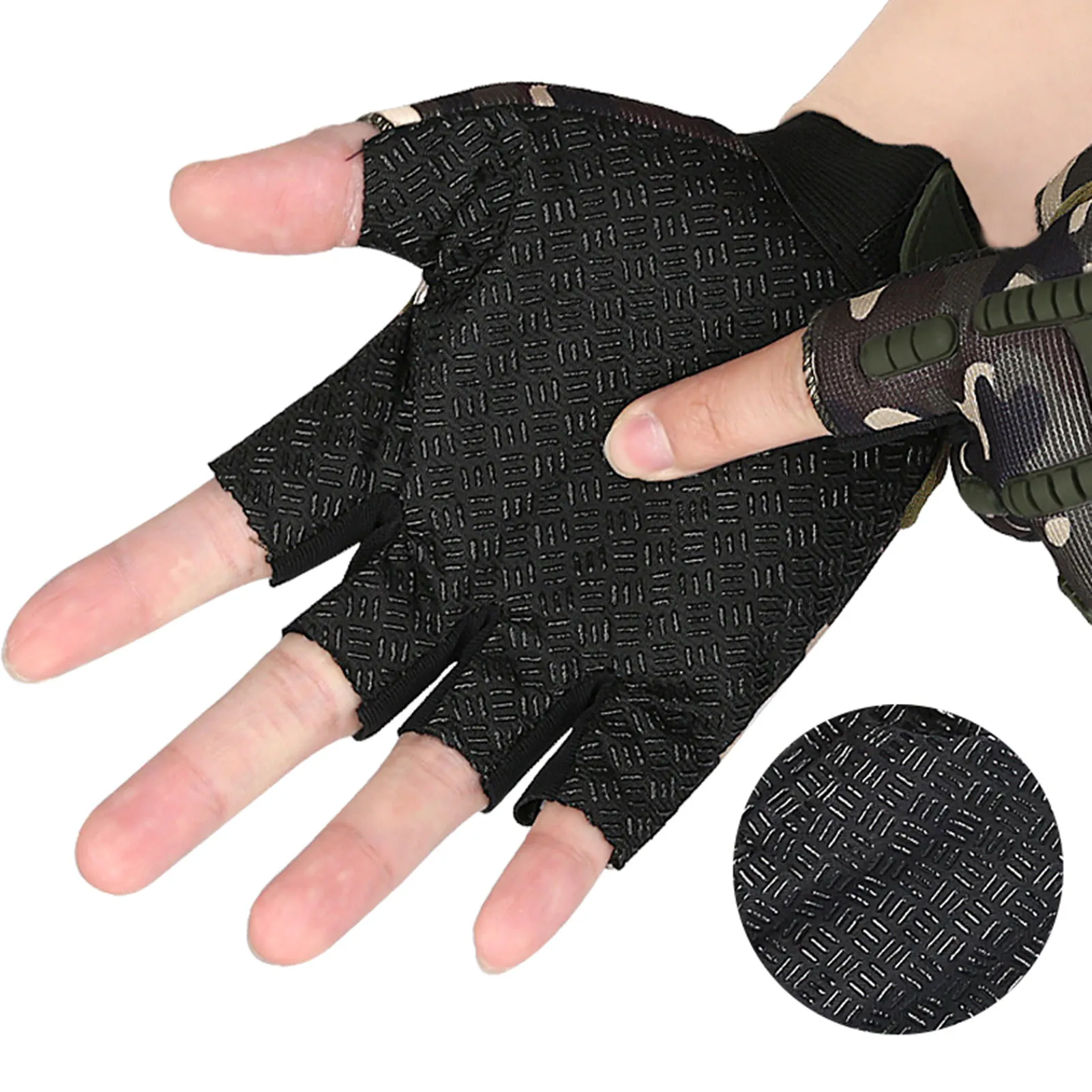 Guantes de pesca deportiva antideslizantes medio dedo transpirables - imagen 2