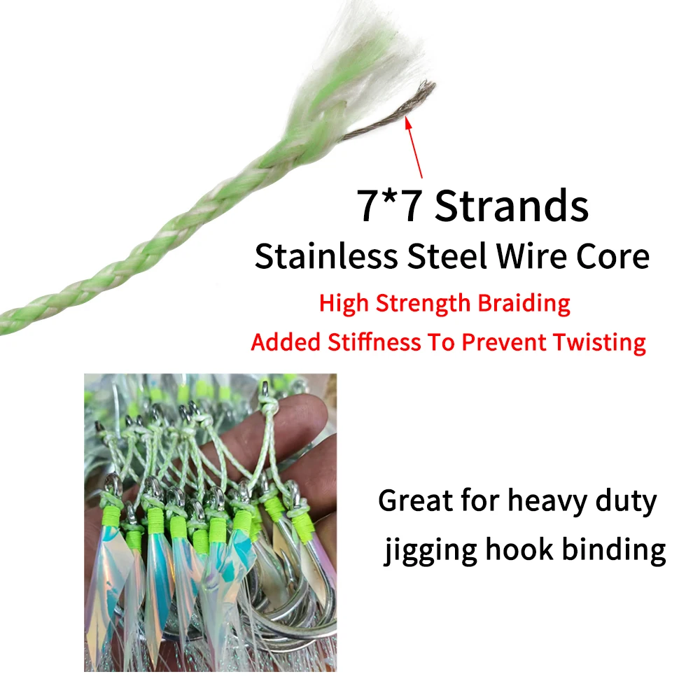 Ellll 90/120/150LB línea de asistencia de PE luminosa 7*7 núcleo de alambre de acero inoxidable línea de pesca verde trenzada de 8 hebras de alta resistencia - imagen 3