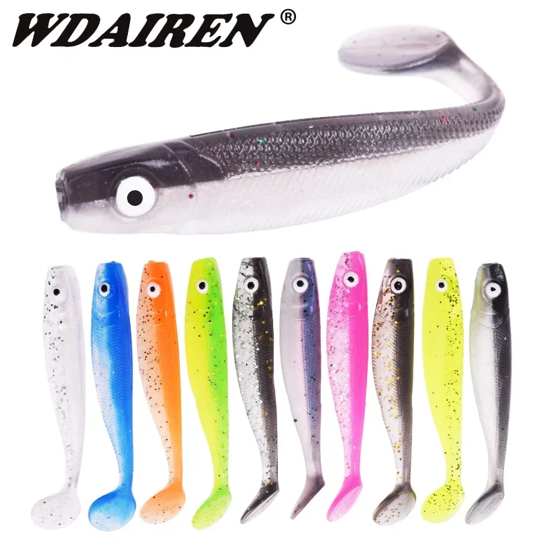 10 Uds Jigging Wobblers cebos blandos 6,5 cm 2g ojos 3D cebo de silicona artificial señuelo de Pesca T cola Bass Pike Pesca aparejos de Pesca