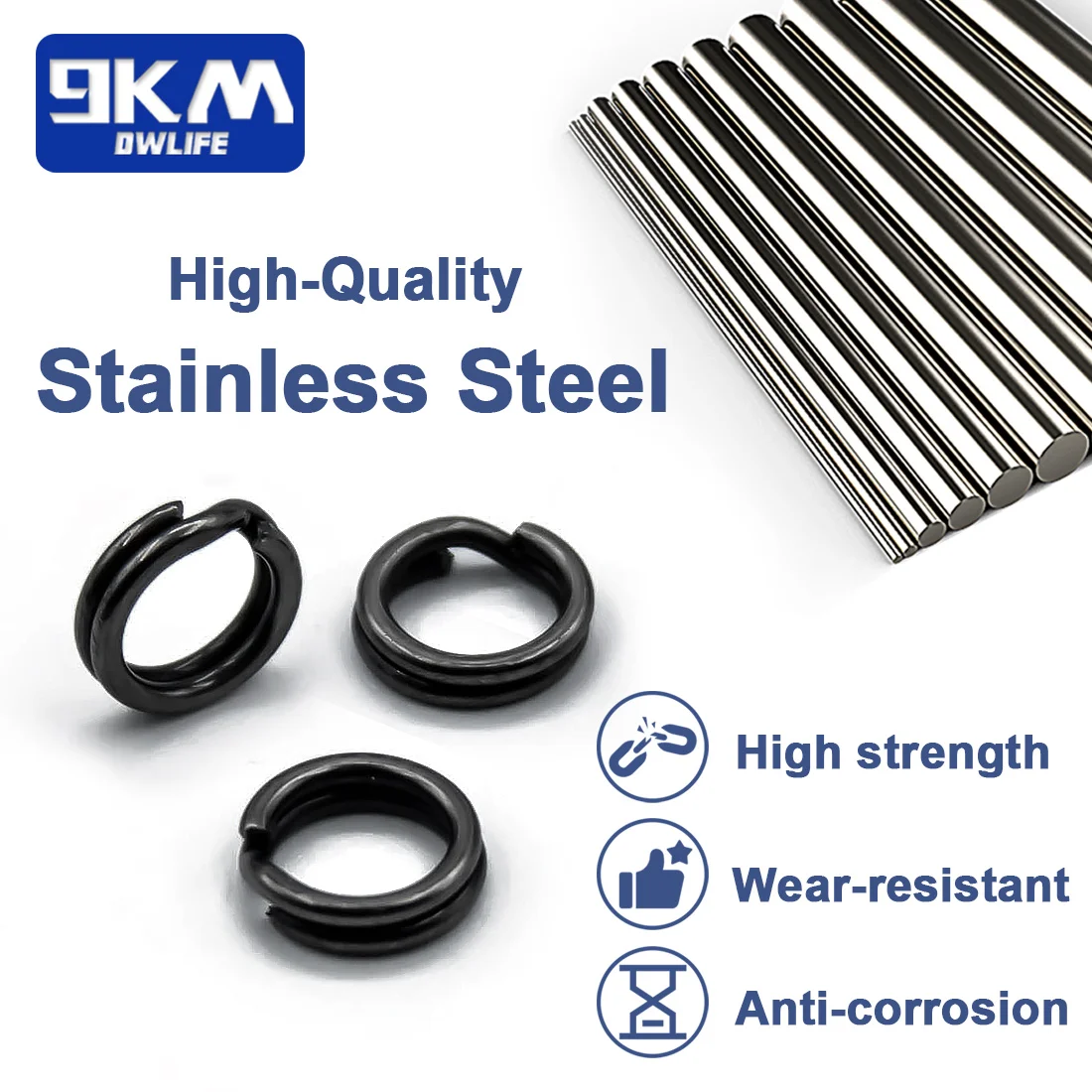 Angelköder, geteilte Ringe, 50–200 Stück, Angelzubehör, Edelstahl, Angelhaken, Anschlüsse, Snap-Angelring, 15–55 kg, Schwarz - imagen 4