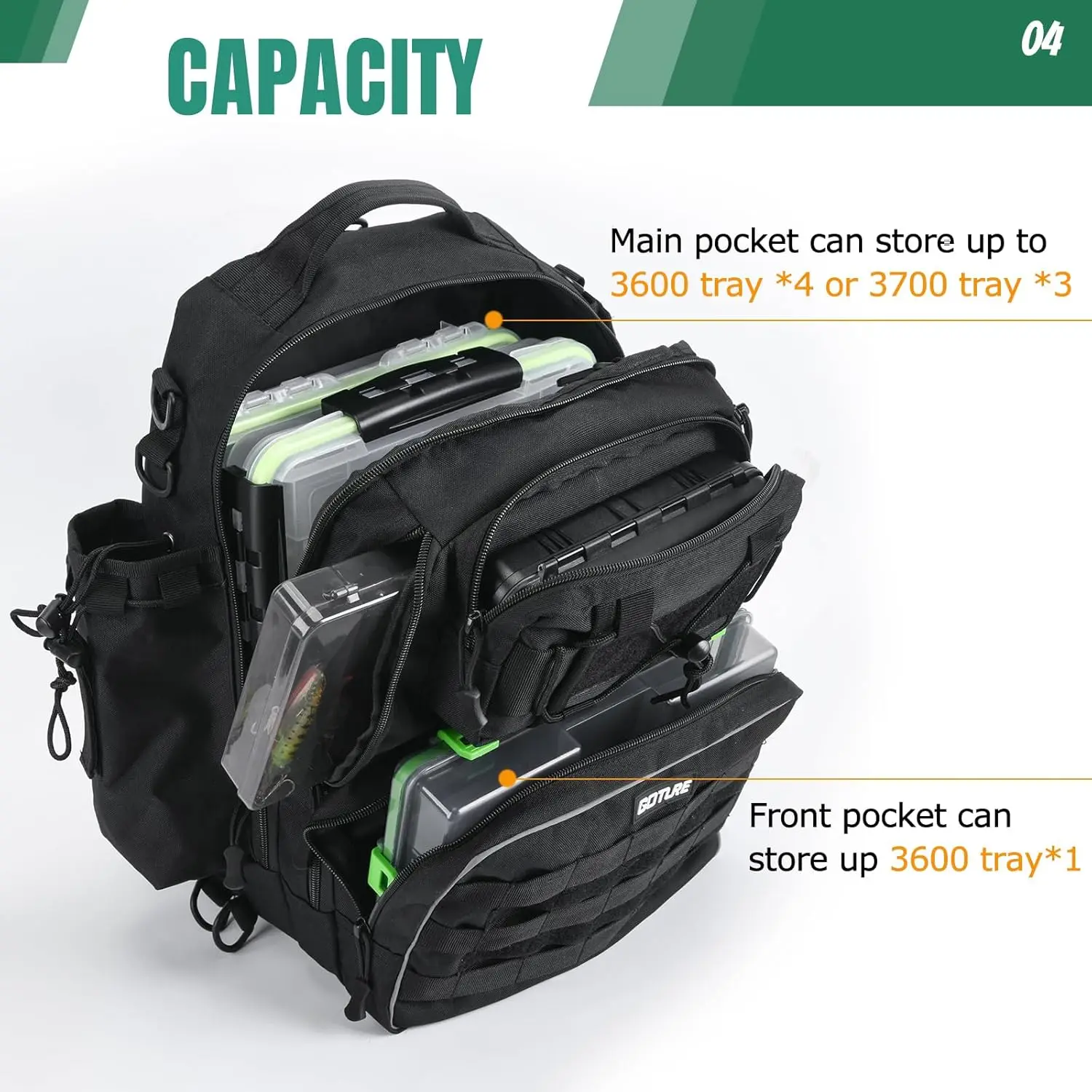 Mochila bandolera de pesca Goture – Portacañas y caja de aparejos - imagen 3