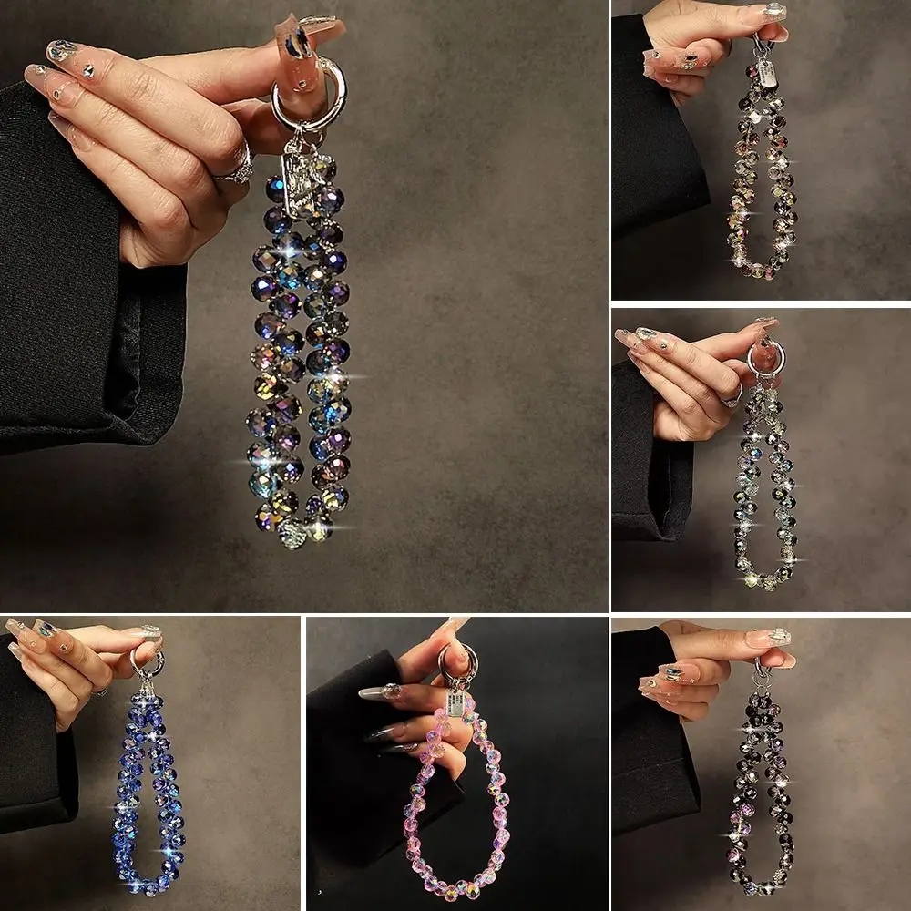 Elegante colgante de cuentas de cristal con purpurina, llavero de cuentas de cristal coloridas transparentes, cadena de cristal de muñeca desmontable para mujeres y niñas - imagen 2