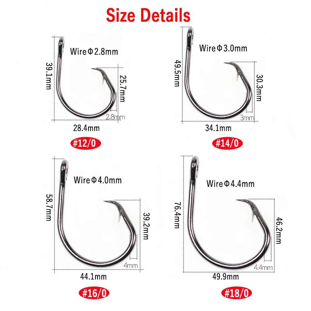 Wifreo-gancho circular pesado de acero inoxidable para pesca en agua salada, anzuelo de juego grande para atún, pargo, tiburón, 1 unidad, 12/0-18/0 - imagen 2