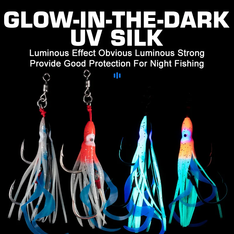 OBSESSION HK807 2 uds falda de calamar de silicona suave señuelo anzuelo de ayuda de Jigging lento Glow Trolling Jigbait anzuelo de pesca doble de agua salada - imagen 5