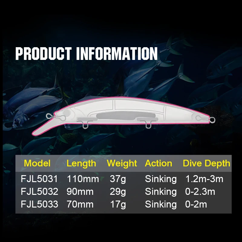 FJORD luminoso 37g 29g 17g Hardcore hundimiento Minnow señuelo de pesca anzuelo triple cebos duros Jerkbait mar artículos de pesca de fundición larga - imagen 4
