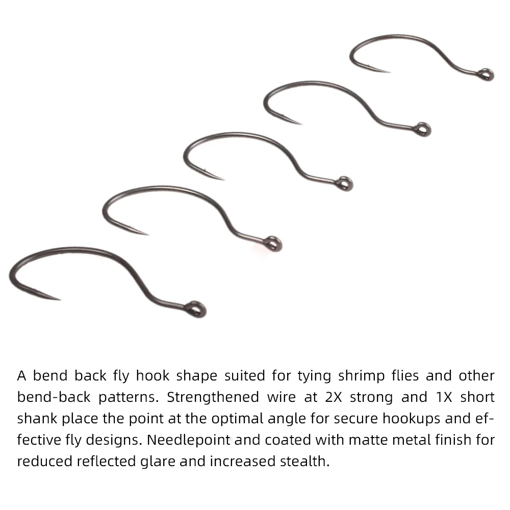 Wifreo 10 piezas # 4- # 2/0 2X fuerte 1X gancho de atado de moscas de vástago largo C84BAP gancho de mosca de camarón curvado hacia atrás para camarones suave gusano Streamer mosca - imagen 4