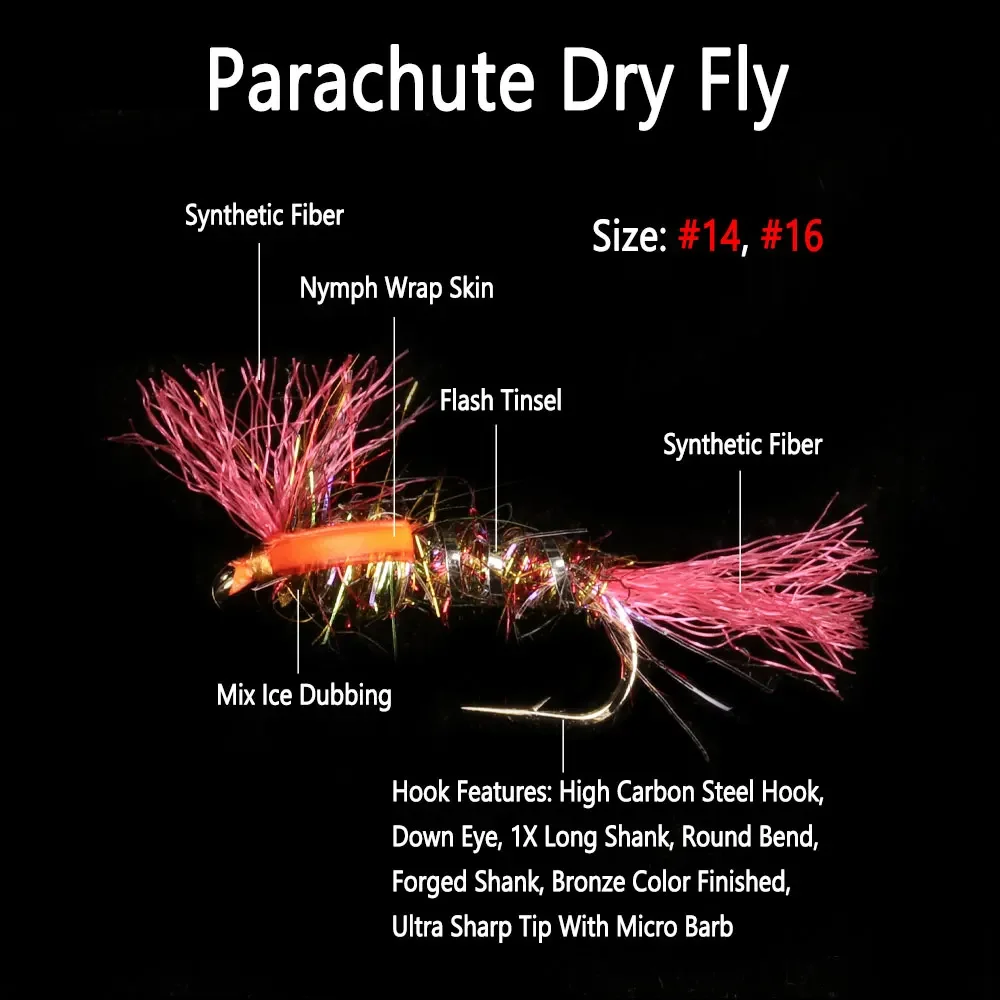 Bimoo-Señuelos de Pesca de paracaídas, cebo flotante, mezcla de dobladillo de hielo, cuerpo, Pupa, percha, percha, color gris, 6 piezas, #14, #16 - imagen 2