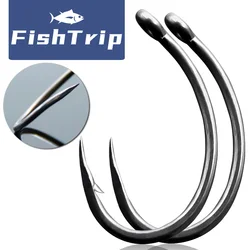 FishTrip 25-100 Uds anzuelos de pesca de carpa anzuelos de pesca con púas/sin ardillas atado curvo con mosca anzuelo húmedo anzuelo de corriente de agua salada de espacio ancho