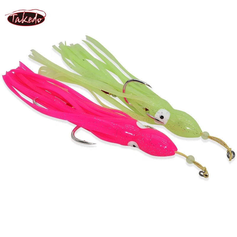 TAKEDO 200MM 5/0 7/0 faldas de pulpo pesca en el mar atún pez vela Trolling señuelo suave cebo de calamar con anzuelo de asistencia 8062 - imagen 3