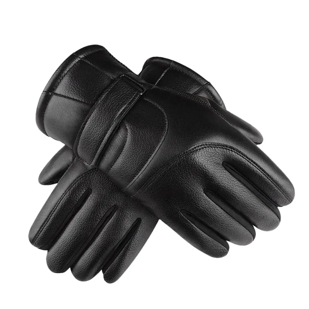 Guantes de cuero polar para otoño e invierno con pantalla táctil, manoplas cálidas peludas, manoplas gruesas de felpa con dedos completos