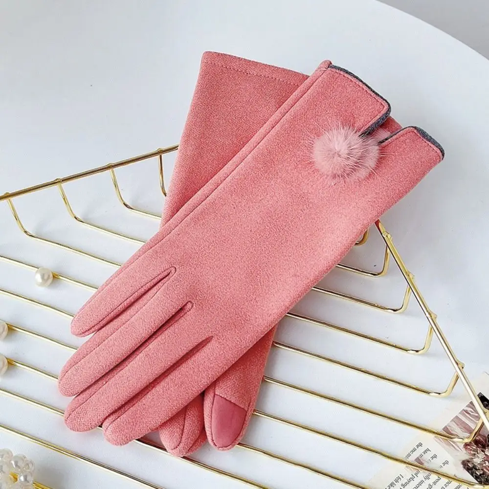 Guantes de invierno de terciopelo de conejo de imitación para mujer, guantes cálidos a prueba de viento para pantalla táctil, guantes de dedo completo a prueba de frío para otoño e invierno
