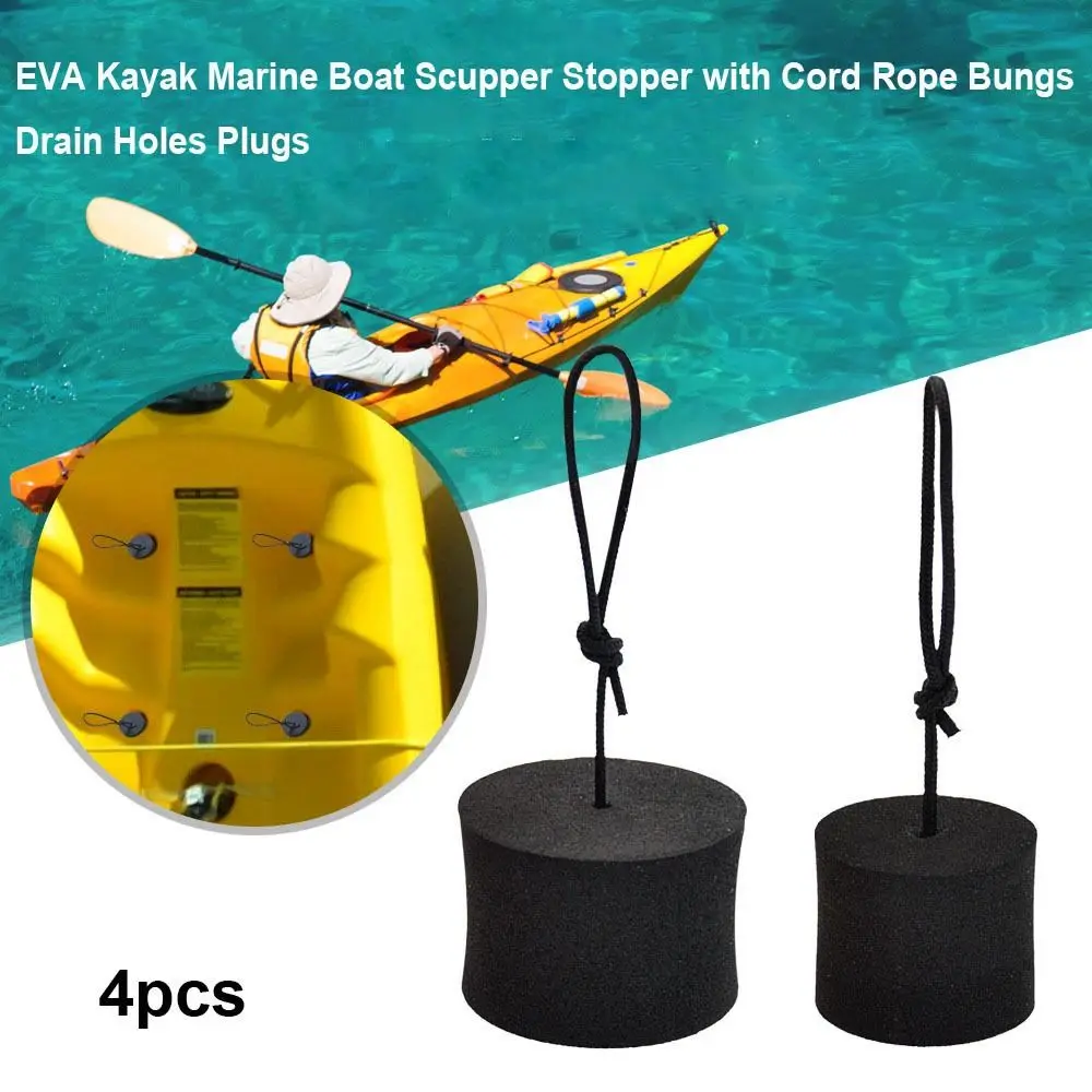 4pcs New EVA Kayak Marine Boat Scupper Stopper with Cord Rope Bungs Black Paddle Drip Rings 2 Sizes Drain Holes Plugs - imagen 4