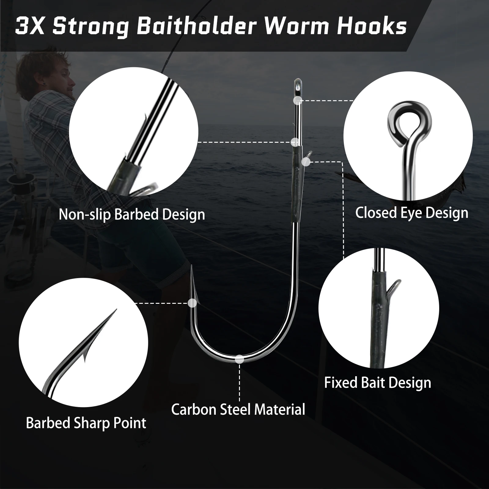 FishTrip 10 ~ 30PCS 3X Sterke Baitholder Worm Haken dubbele prikkeldraad haak Koolstofstaal Flipping Haken voor Zoetwater & Zoutwater - imagen 3