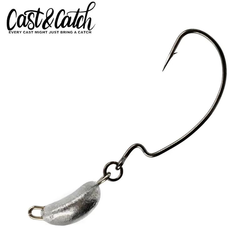 Cast & Catch-anzuelos de aparejo Ned gratis, anzuelo Offset, anzuelo oscilante, cabeza de plantilla, señuelo de pesca, gancho de plomo, grano de café, lubina, anzuelo anticolgante, 4 piezas