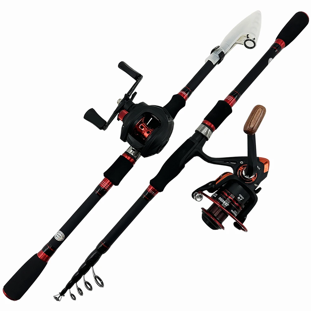 Combo de caña de pescar y carrete, 1,8 m-2,7 m, señuelo telescópico de carbono, relación de transmisión 5,5: 1/7, 2:1, carretes giratorios/fundición para Pesca de lubina - imagen 2