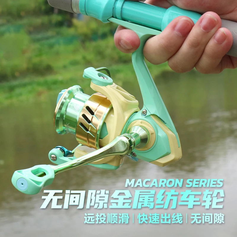 Sea.Yolo-carrete de pesca totalmente metálico, caña de pescar de larga distancia, color verde, sin costuras, relación de alta velocidad 4,9: 1 Macaron - imagen 3
