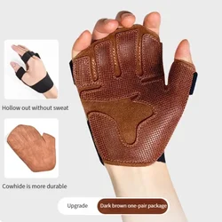 1 par de guantes de levantamiento de pesas de piel de vaca, antideslizantes, transpirables, ventilados, muñequera para gimnasio, guantes de entrenamiento físico de cuatro dedos