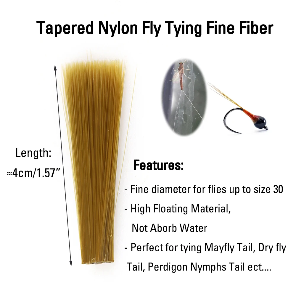 ICERIO paquete de 5 fibras finas de nailon cónico, Material de atado de moscas flotantes para Mayfly Perdigon, colas de Nymph, marrón, naranja, amarillo, negro - imagen 2