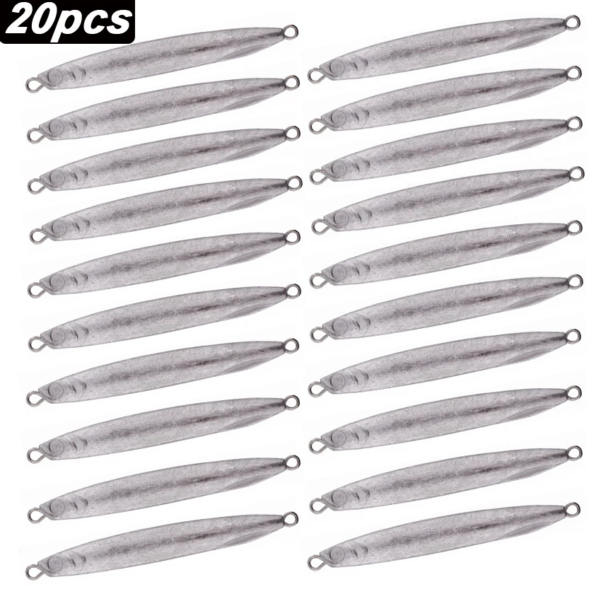 20 piezas plantilla de Metal en blanco, Jigging de fundición a tierra, señuelo sin pintar, 7g-40g, señuelos tipo cuchara, plantillas de pesca de agua salada, aparejos de cebo Artificial