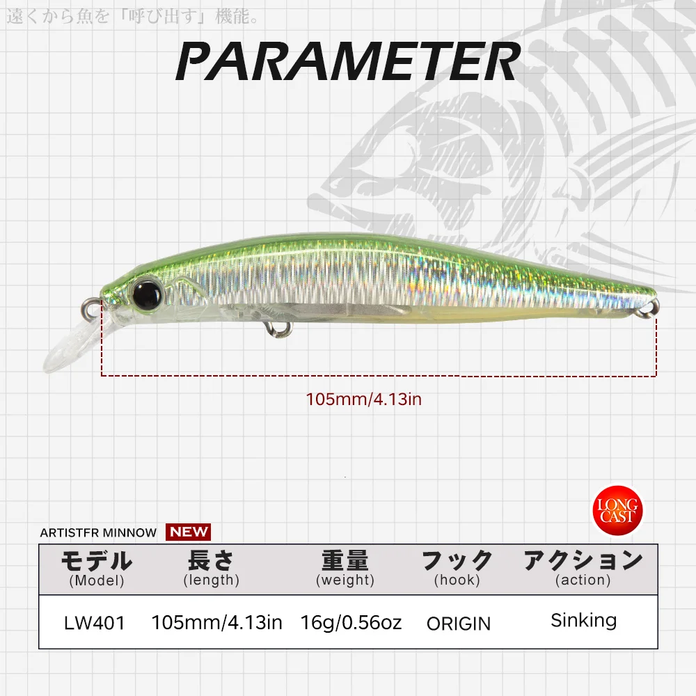 Hunthouse Artister Minnow Jerkbait señuelo de pesca que se hunde 105mm 16g Wobbler cebo duro Artificial aparejos de pesca de Lucio de fundición larga - imagen 2