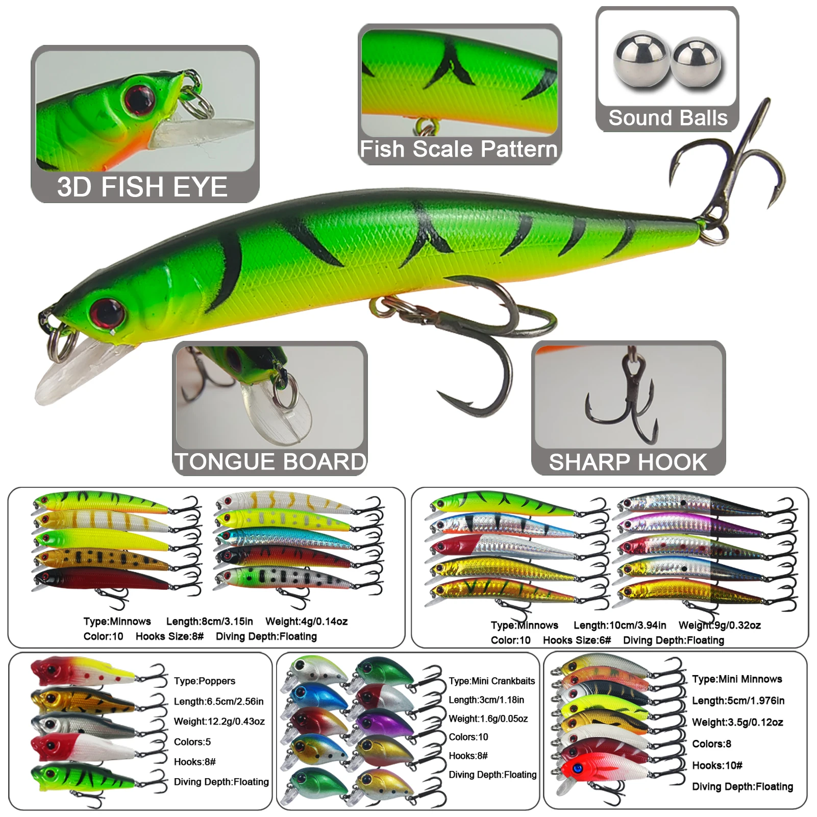 Cebos duros Minnows crankbaits mixtos Free Fisher para agua dulce - imagen 3