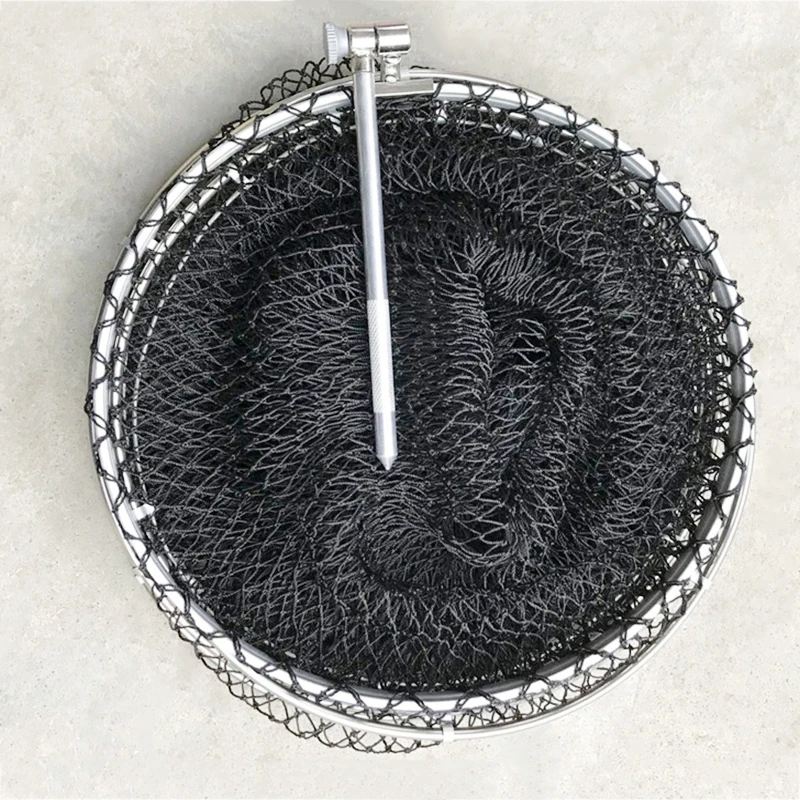 Lawaia-redes de pesca plegables, jaula de alambre trenzado negro fuerte, Red de mano de malla pequeña, bolsa de pescado de secado rápido, anillos de malla de acero inoxidable - imagen 5