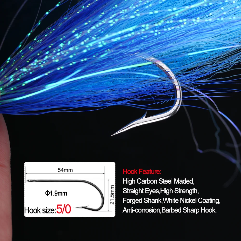 LIONRIVER-señuelo de Pesca para agua salada, Streamer Fly Flash, oropel, fibras sintéticas, pececillo, pez hueso, lubina, trucha, Steelhead - imagen 5