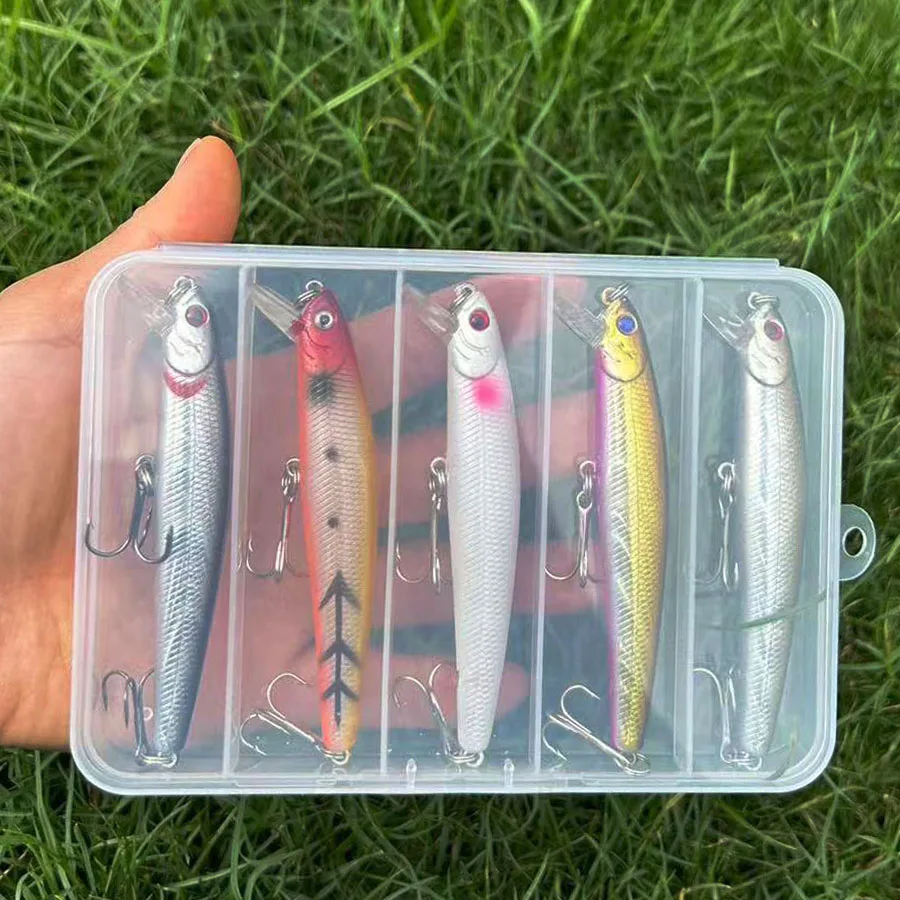 Señuelo de pesca de pececillos biónicos 3D con ojos, cebo duro Artificial con pluma, anzuelo triple, perfecto para atrapar más peces, 5 piezas - imagen 3