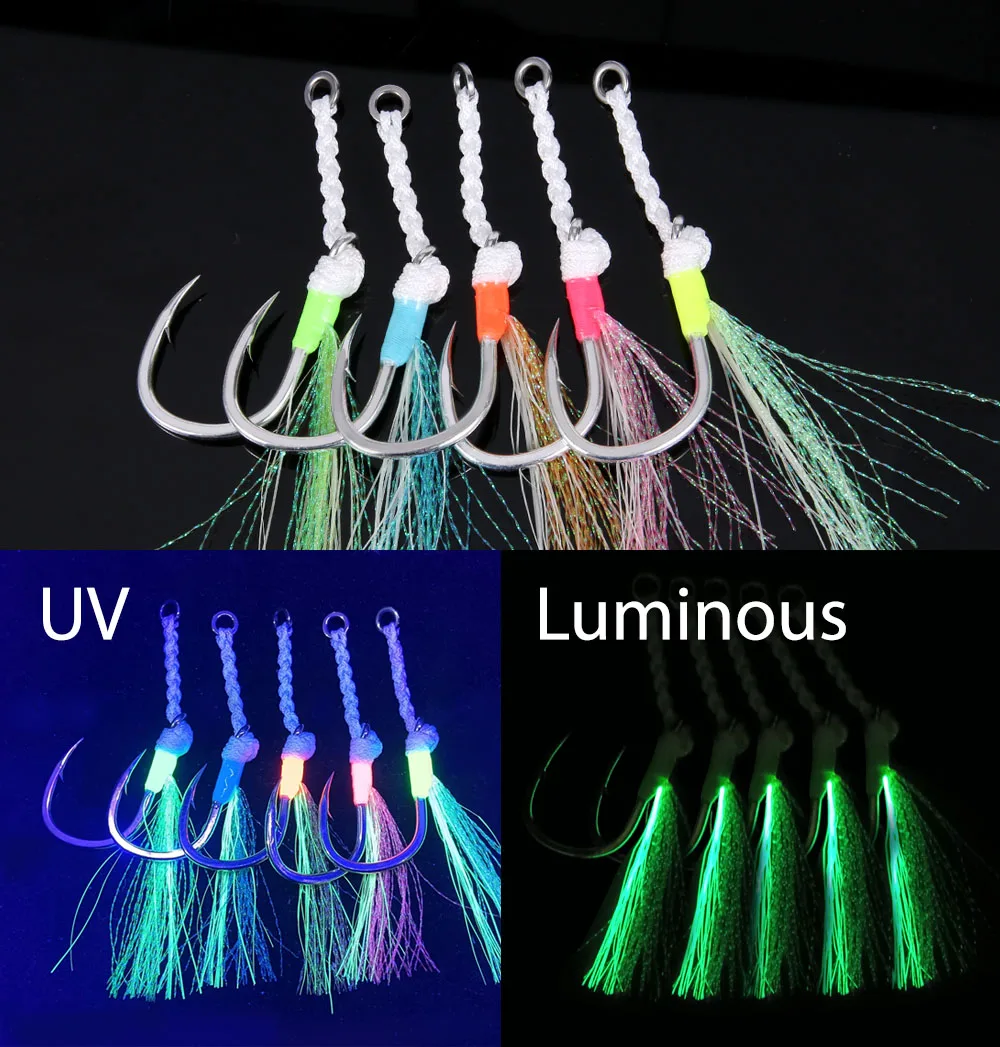 FSTK-anzuelo de línea trenzada para Jigging pesado, anzuelo de asistencia 5/0, anzuelo de juego grande, pesca en el mar, 4 anzuelos de pesca fuertes - imagen 5