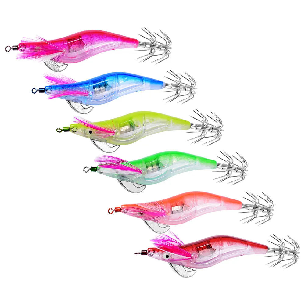 6 unids/set electrónico parpadeante LED señuelo de pesca en agua herramienta de aparejos Minnow luminoso calamar Jig camarones cebo pesca nocturna señuelo - imagen 2