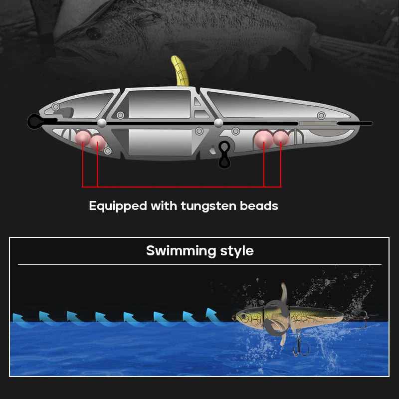 LETOYO-señuelo tipo lápiz flotante, 23g/115mm, hélice de superficie de agua de tres secciones, cebos duros flotantes, señuelo para lubina Topwater - imagen 3