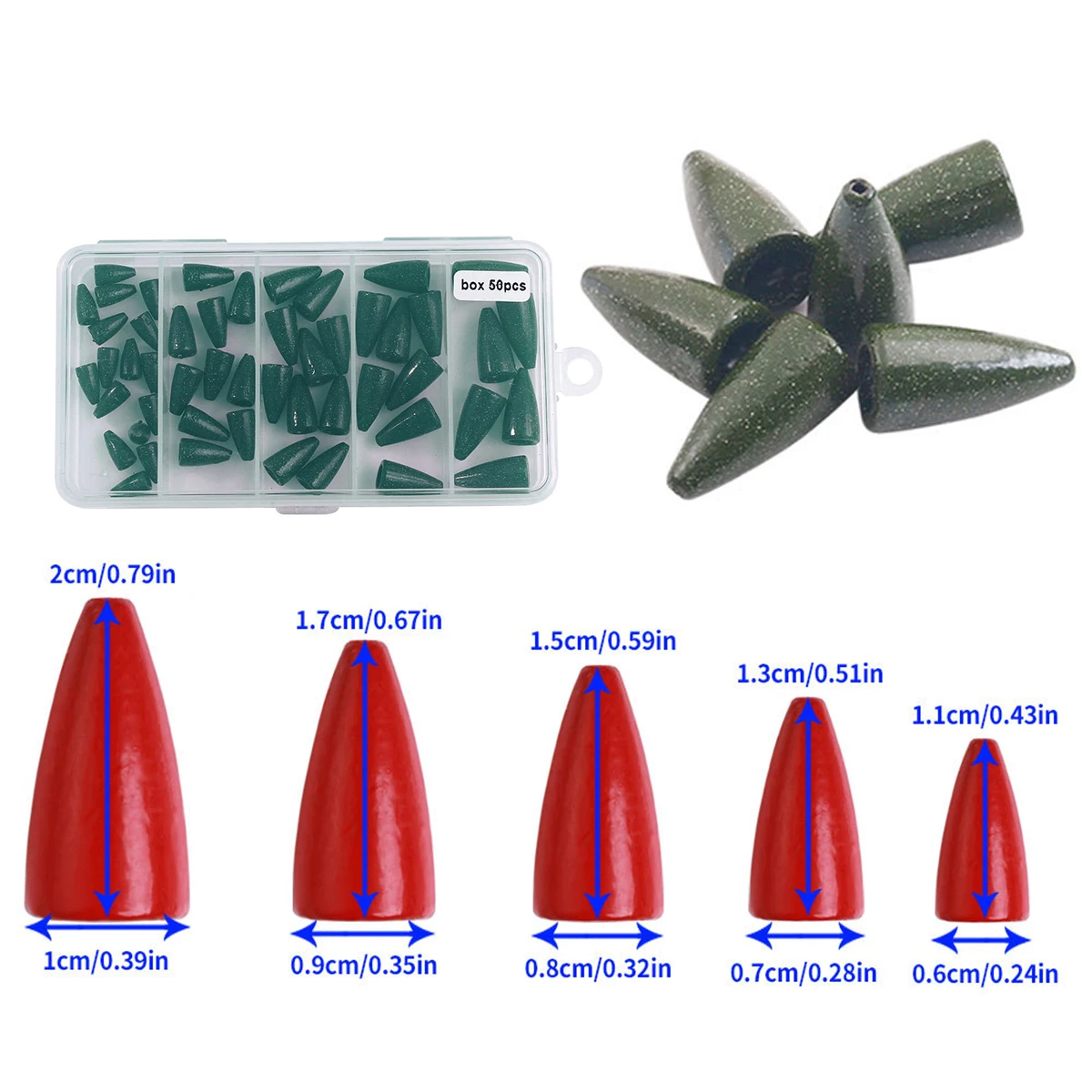 50 Uds pesca de lubina Texas Rigs aparejos de pesca pesas plomo gusano pesca plomo 2g 3,5g 5g 7g 10g 14g 20g plomo de pesca - imagen 2