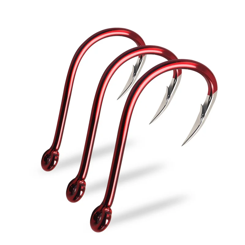 ZYZ 8-35 unids/bolsa anzuelos de pesca rojos 16 tamaños anzuelo Triangular afilado punta de púas gancho CHINU círculo anzuelos de pesca aparejos - imagen 4