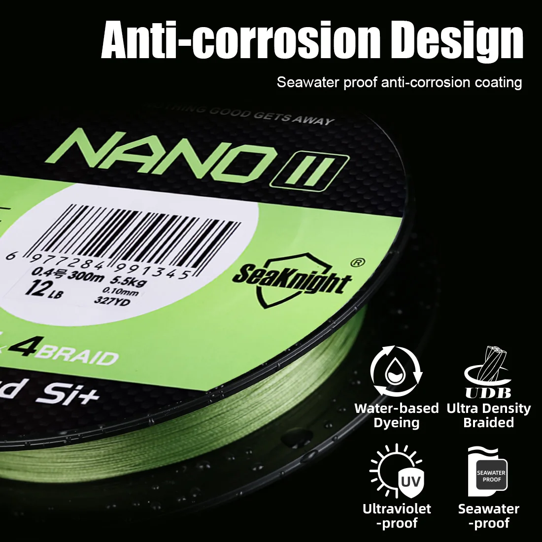 Línea de pesca SeaKnight marca NANOII serie 4 hebras PE revestimiento anti-UV anti-agua sal actualización línea trenzada de diámetro ultrafino - imagen 3