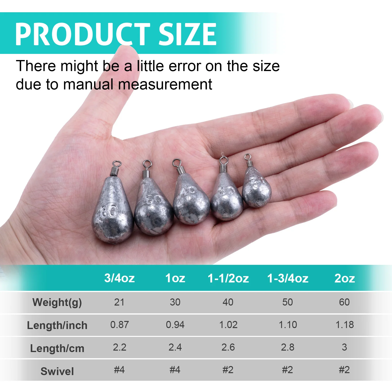 Goture 1/caja de plomos de pesca, surtido de pesas, plomo, forma ovalada, fundición de lubina, gusano, aparejos de bala para pesca en agua dulce y salada - imagen 2