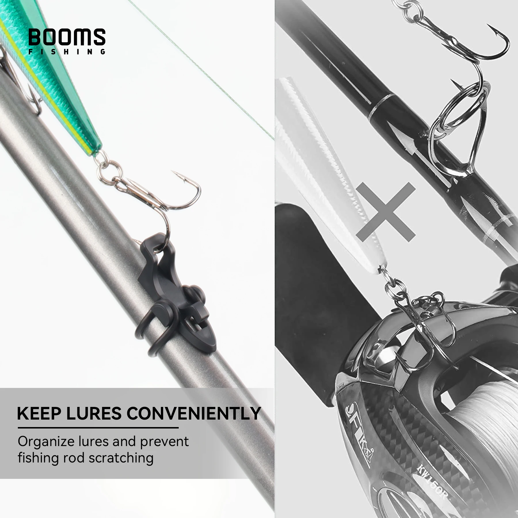 Booms Fishing HK1 20 piezas soporte para anzuelo, señuelos, anzuelos para cebo, mantenimiento seguro con 40 Uds. De anillos de goma, accesorios para aparejos de pesca - imagen 3