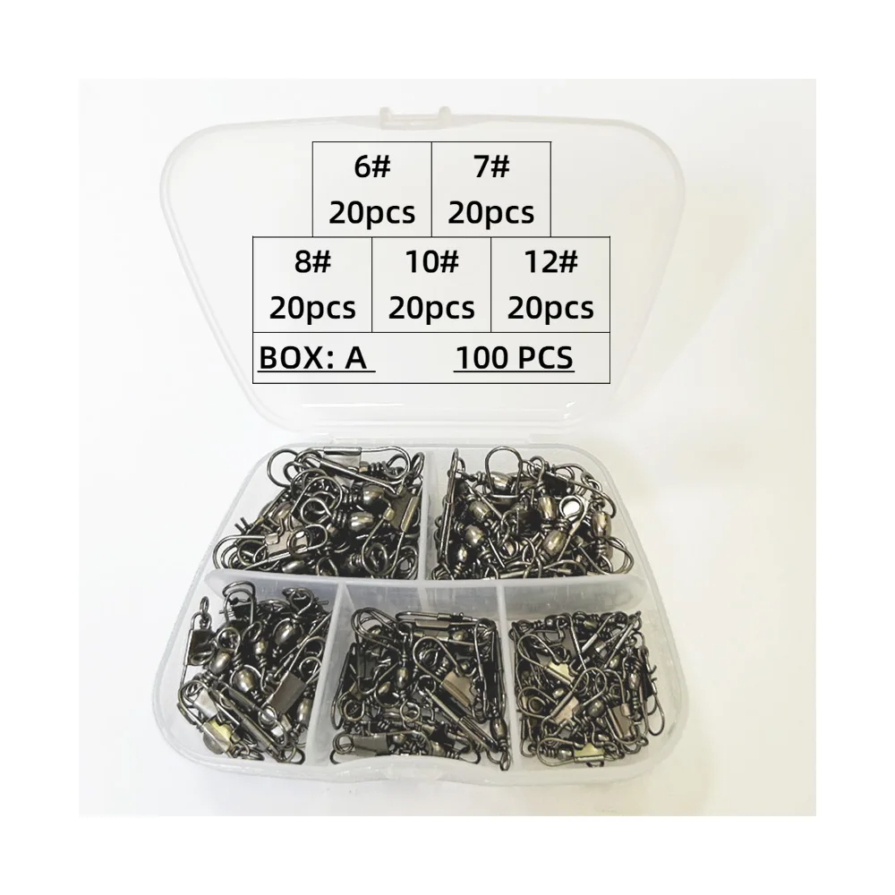 100 unids/caja de acero al carbono para pesca de Lucio, rodamiento de barril, Pin giratorio, accesorios de pesca, anzuelo, señuelo, conector, aparejos - imagen 3