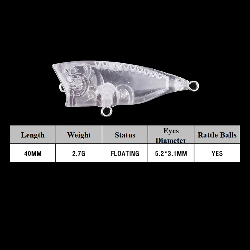 Chan'sHuang 30 Uds. Cebo en blanco sin pintar 4cm 2,7g sonajeros Topwater Mini Popper DIY hecho a mano aparejos de señuelo de pesca Artificial - imagen 3