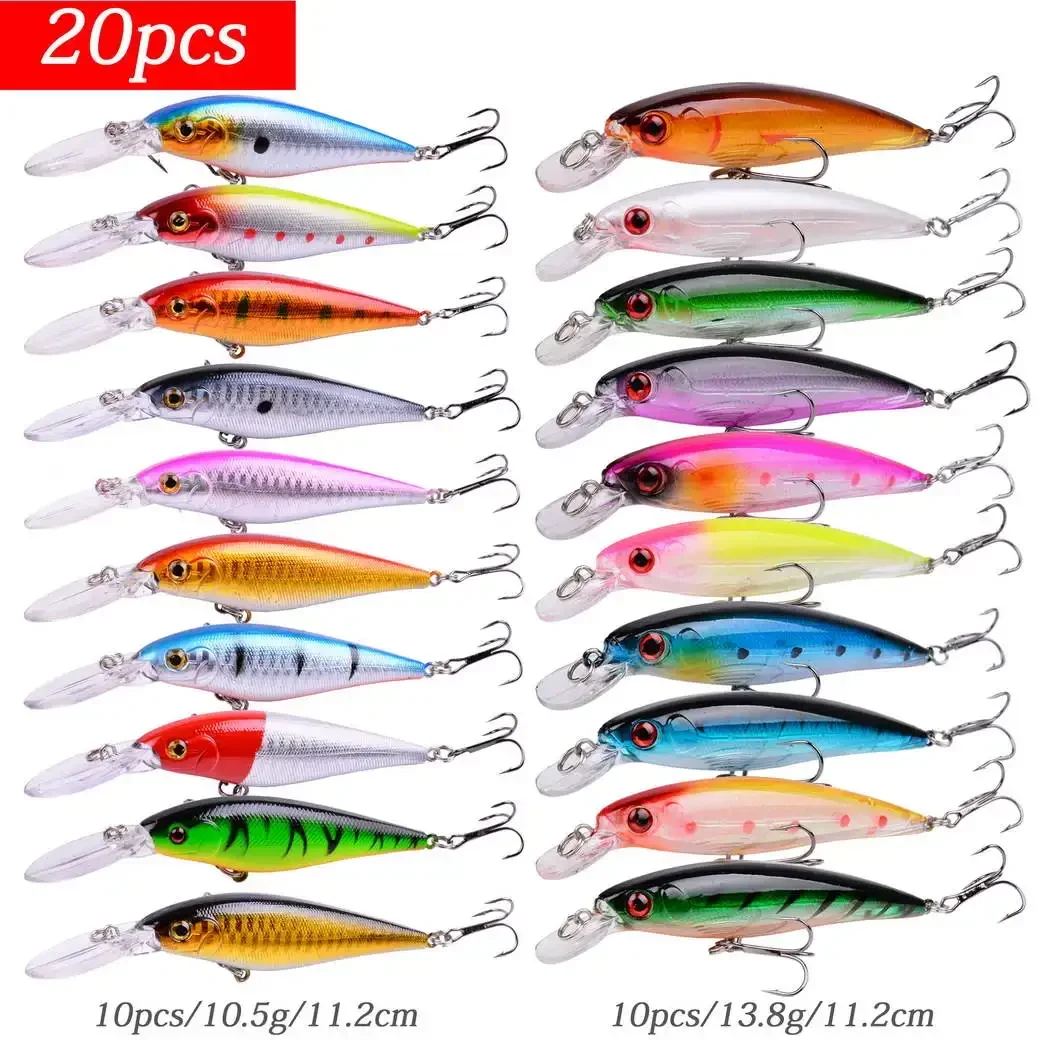 20 piezas cebo duro Minnow Señuelos de Pesca lubina agua salada fresca Japón mar ojos 3D Wobbler aparejos Crankbait Pesca cebos kit set - imagen 2