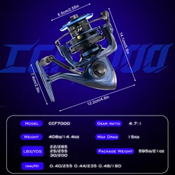 Sougayilang CCF7000 Carrete de pesca metal CNC para agua salada